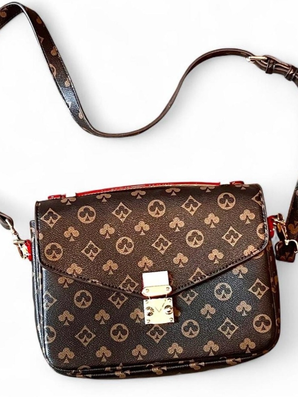 Designer-Style Brown Monogram Crossbody Bag